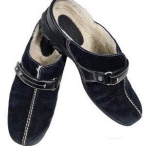 Cole Haan Meribel Shearling Black Suede Waterproof Clogs Mules Women's Size 6.5